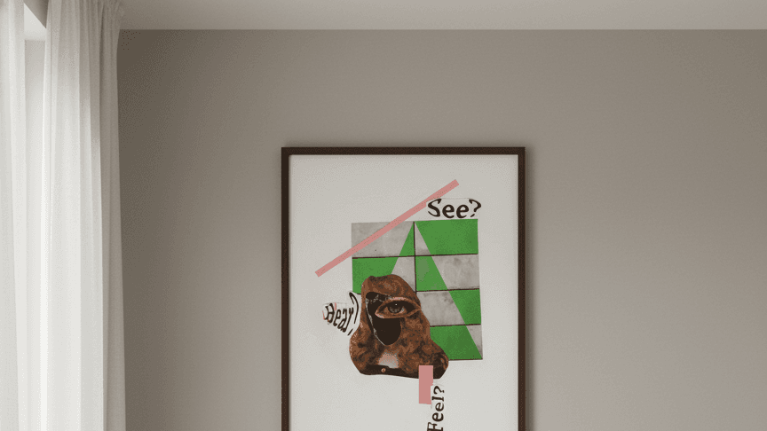 Collage artwork styled in a home — Pegados Collage Studio