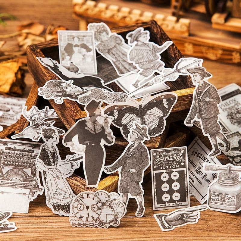 Junk Journal Vintage Stickers, Black and White