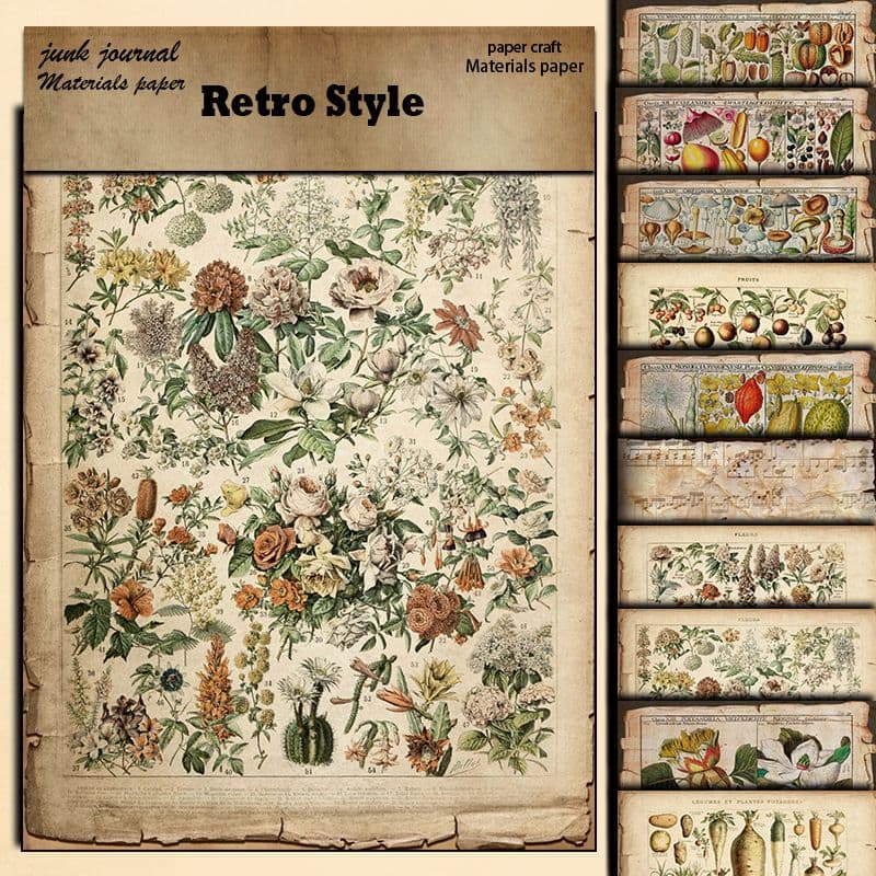Junk Journal Vintage Paper Pad, Botanical Book Page