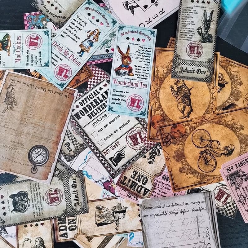 Junk Journal Vintage Stickers, Alice in Wonderland