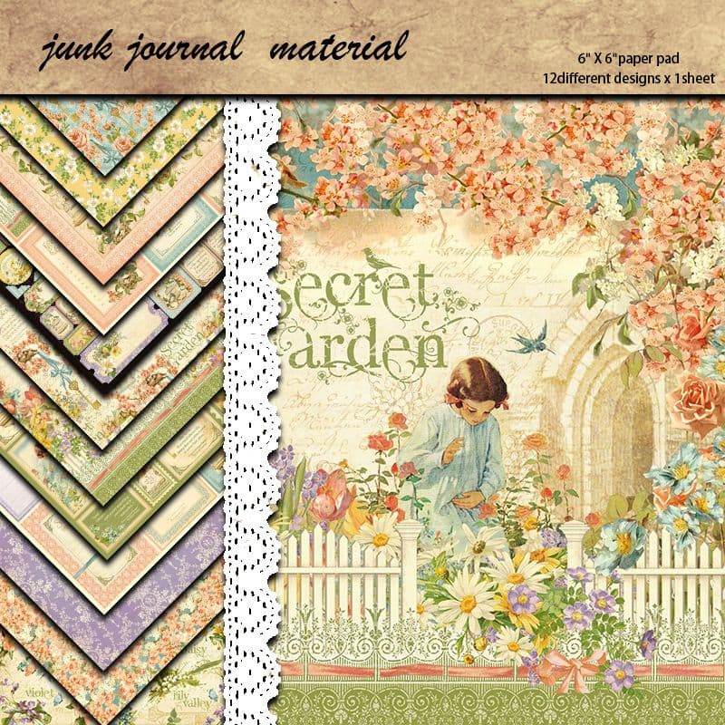 Junk Journal Vintage Paper Pad, Secret Garden