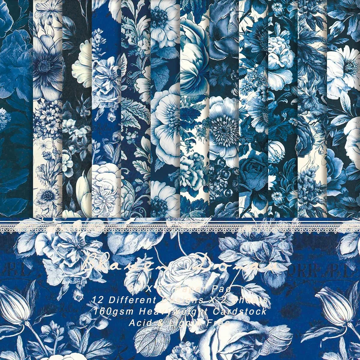 Junk Journal Blue Floral Paper Pad