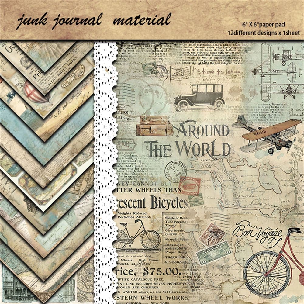 Junk Journal Vintage Paper Pad, Around the World
