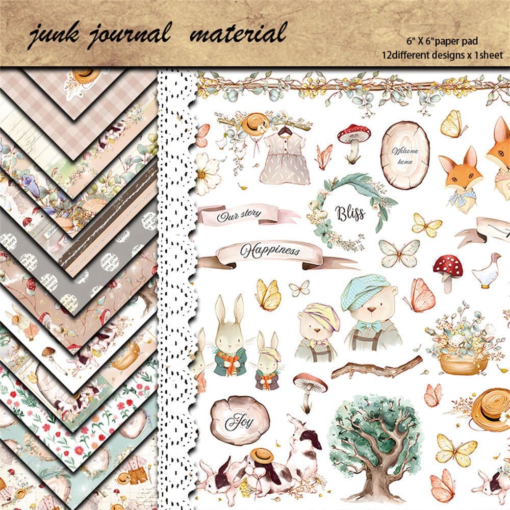 Junk Journal Vintage Paper Pad, Forest Partners