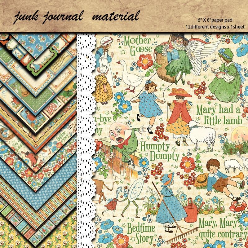 Junk Journal Vintage Paper Pad, Mother Goose