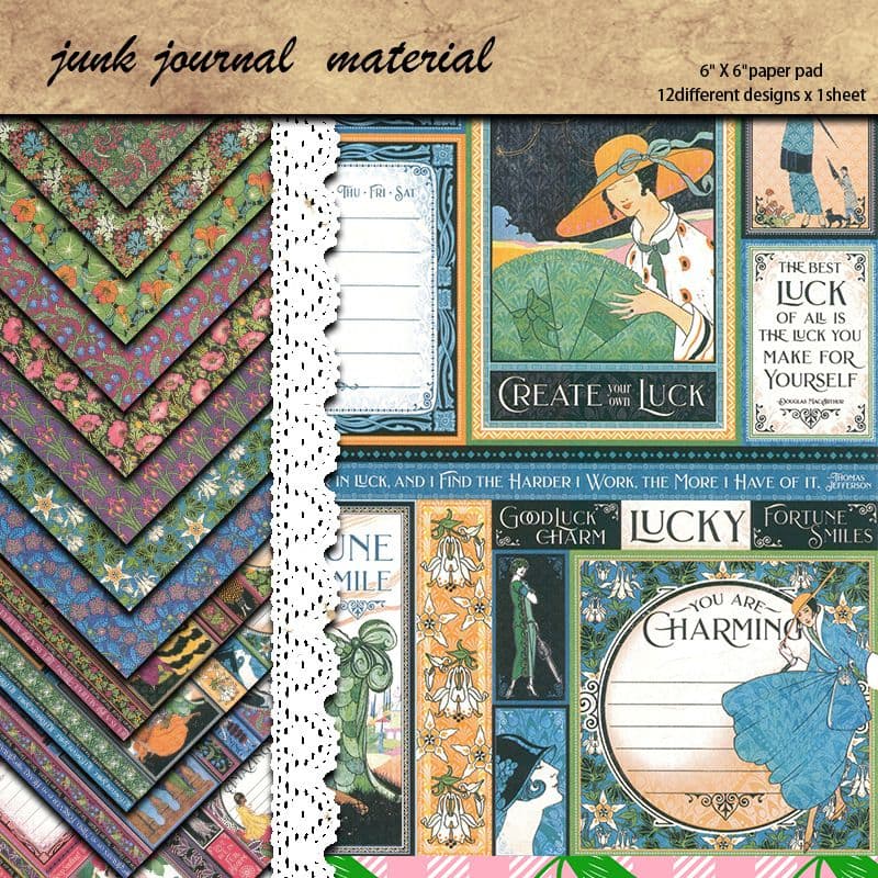 Junk Journal Vintage Paper Pad, Floral Fashion Front