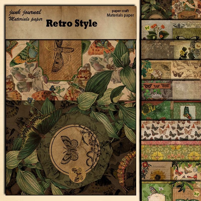 Junk Journal Vintage Paper Pad, Retro Butterfly